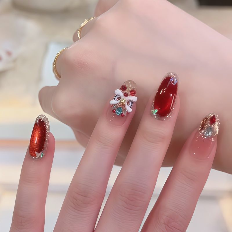 Elegant artificial nails with festive decor Bowlift