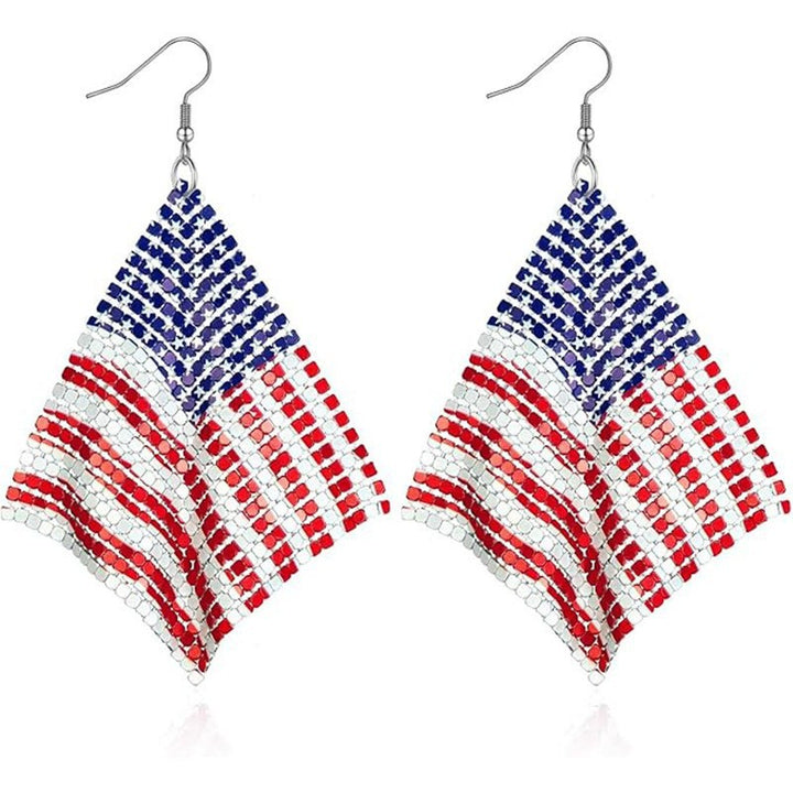 Women's nan patriotic rhinestone stars and stripes teardrop dangle earrings with fishhook Bowlift