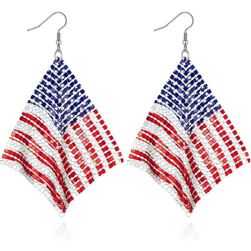 Women's nan patriotic rhinestone stars and stripes teardrop dangle earrings with fishhook Bowlift