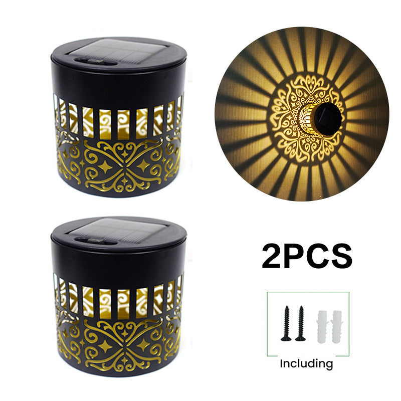 Decorative Solar Wall Lantern With Moroccan Cutout Projection Metal Outdoor Sconce Pair Bowlift
