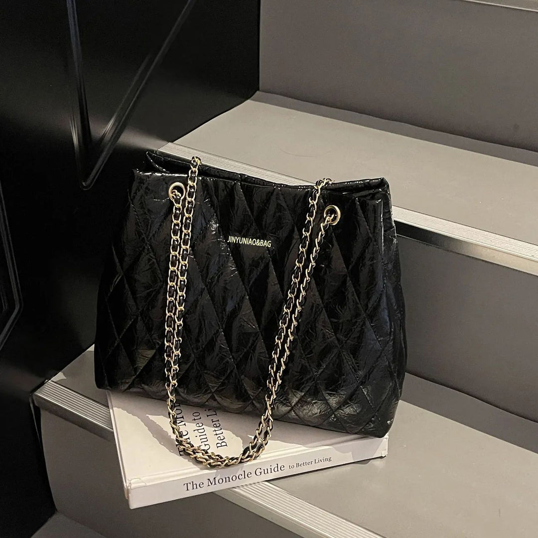 Quilted Chain-Detail Tote Bag Bowlift