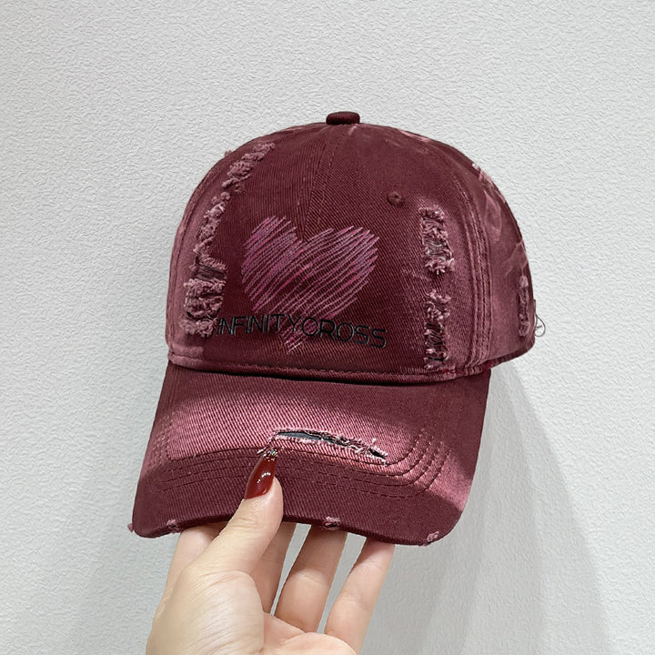 Women's Distressed Heart Embroidered Baseball Cap Bowlift