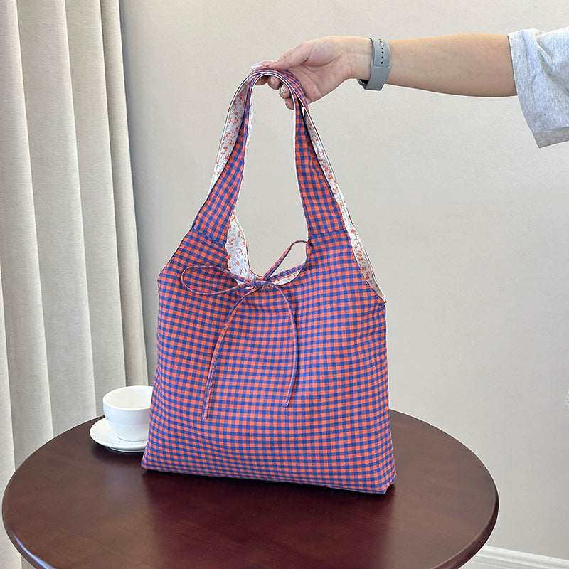 Stylish Checkered Shopping Tote Bag Bowlift