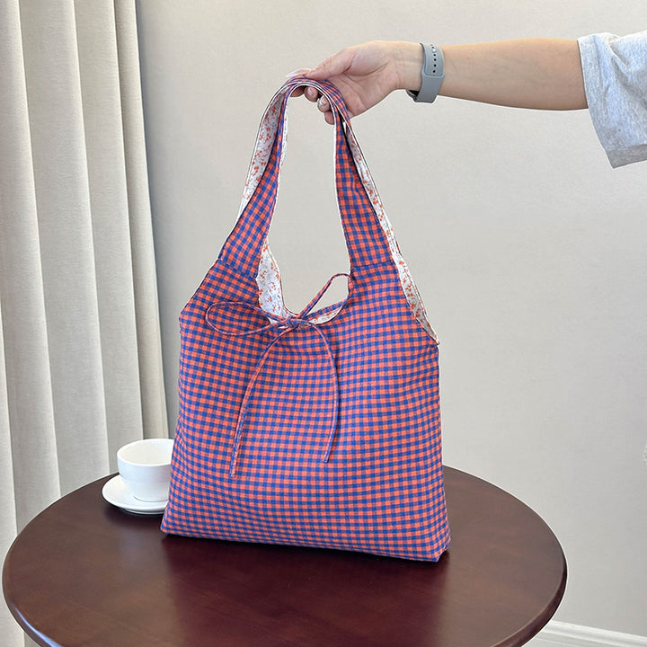 Stylish Checkered Shopping Tote Bag Bowlift