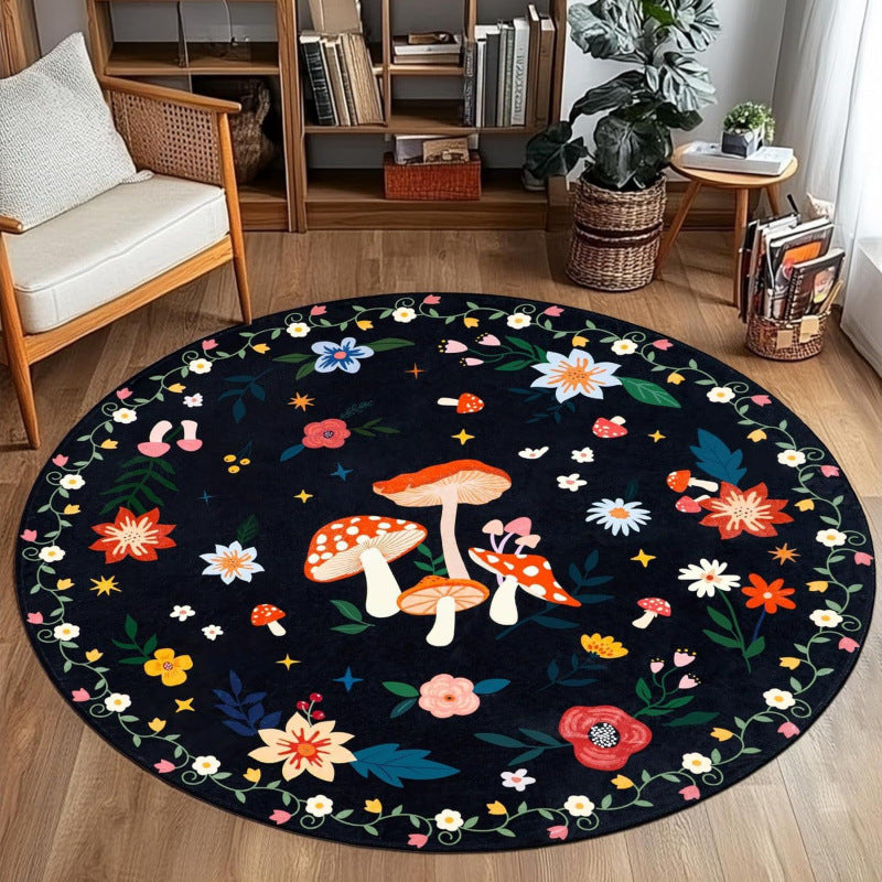 Floral-Themed Round Area Rug