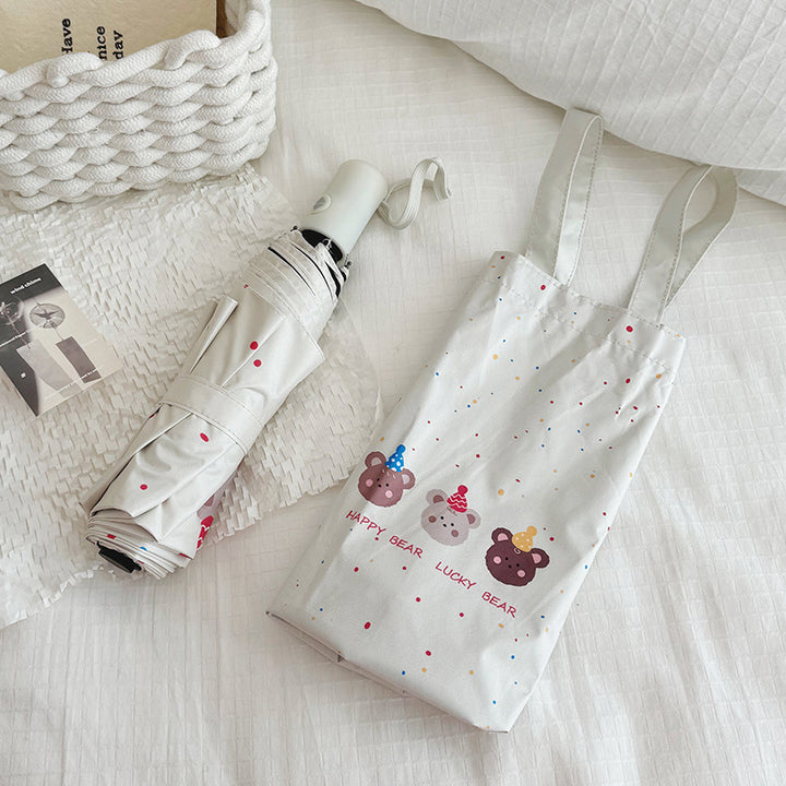 Ladies Foldable Umbrella with Playful Bear Design Bowlift