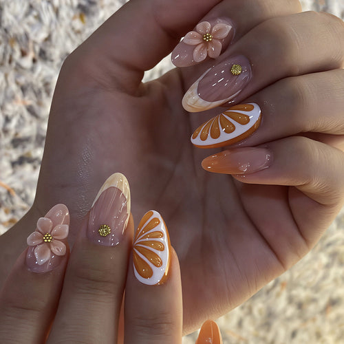 Artistic Floral Press-On Nail Tips Set Bowlift