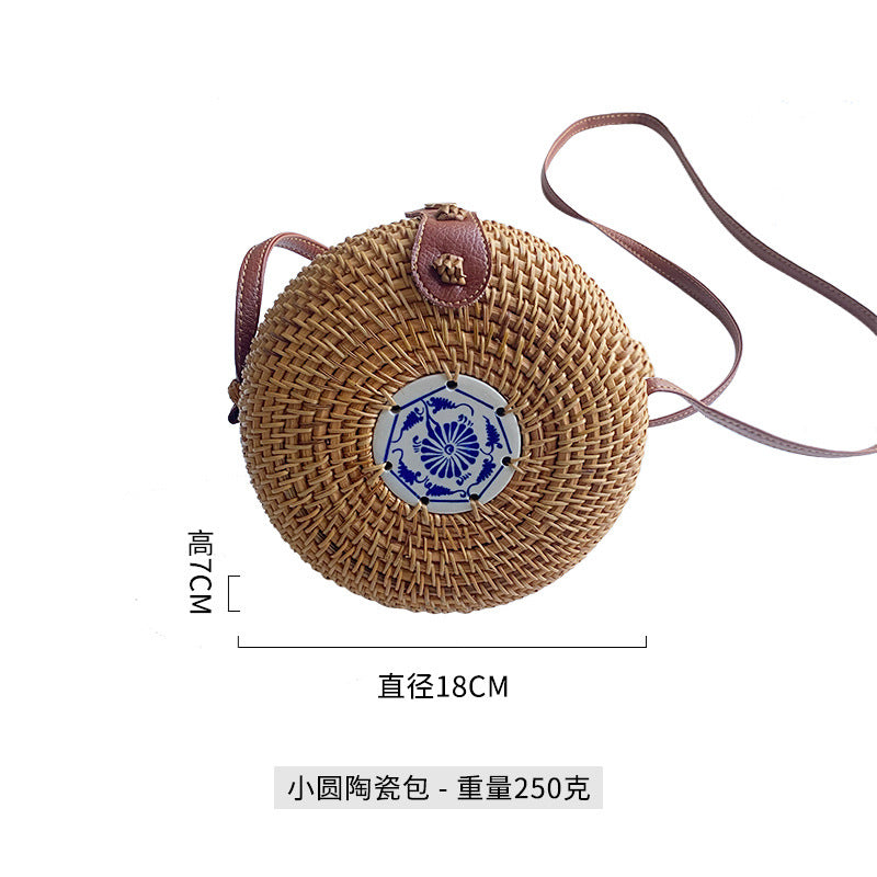 Women's round basket bag with unique ceramic detail Bowlift