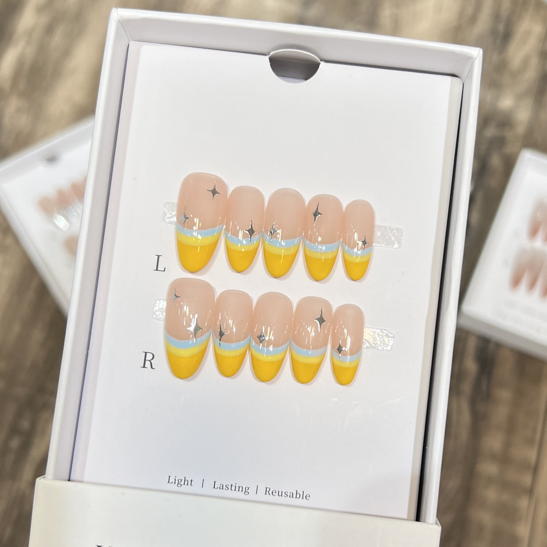 Stylish Press-On Nail Set with Unique Colorful Design Bowlift