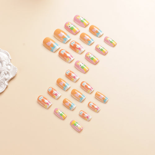 Artistic Seasonal Bunny-Themed Press-On Nail Art Bowlift