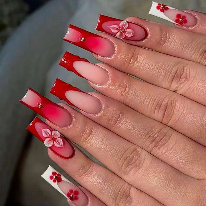 Elegant Floral Print Press-On Nail Set Bowlift