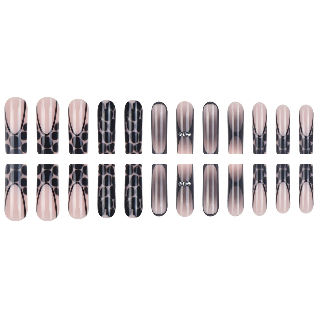 Artistic Long Press-On Nails with Glossy Animal Print Design Bowlift