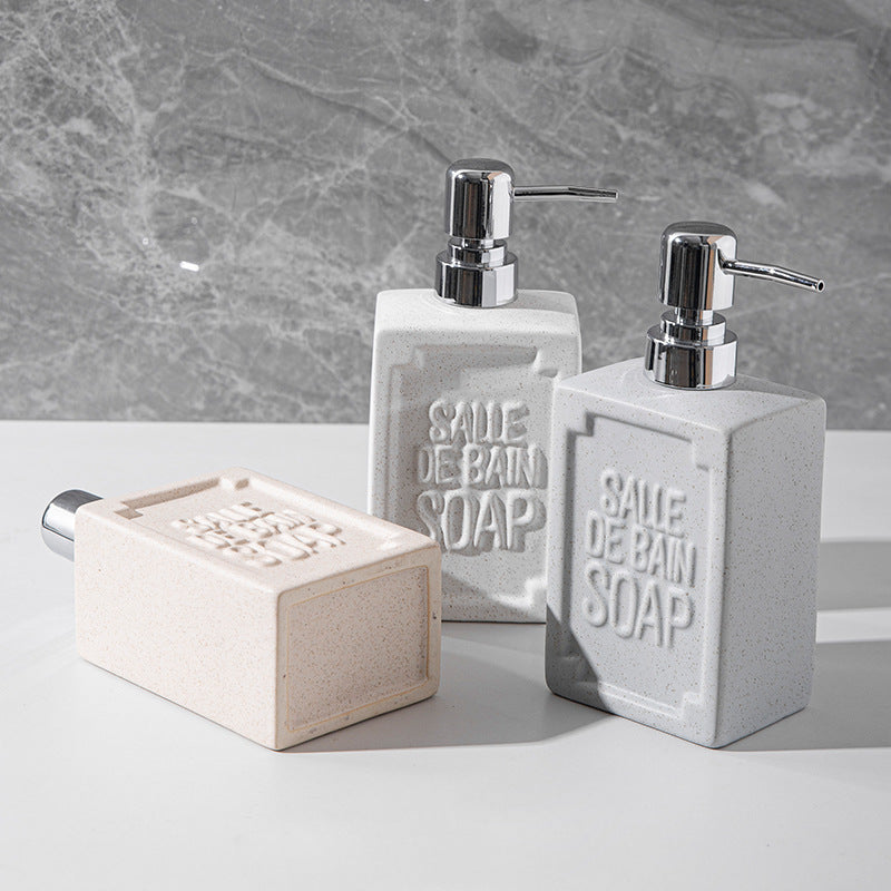Embossed Ceramic Bathroom Soap Dispenser with Chrome Pump Bowlift