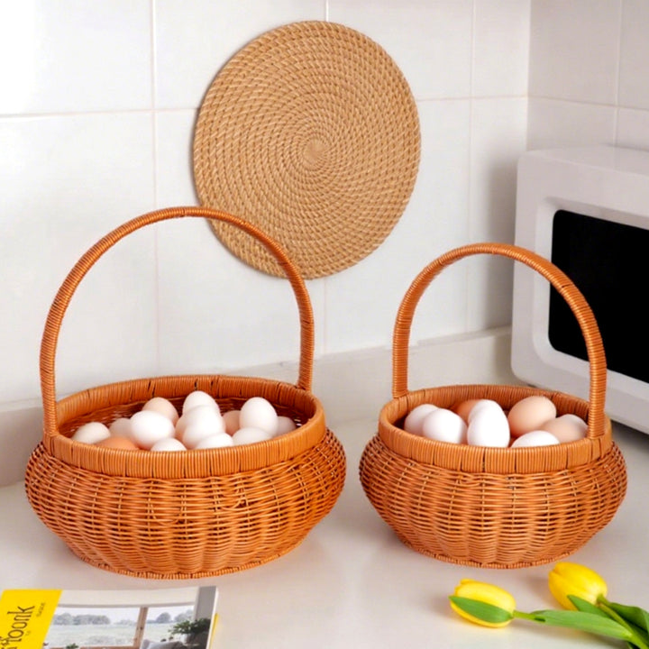 Women Handcrafted Storage Basket with Carrying Handle Bowlift