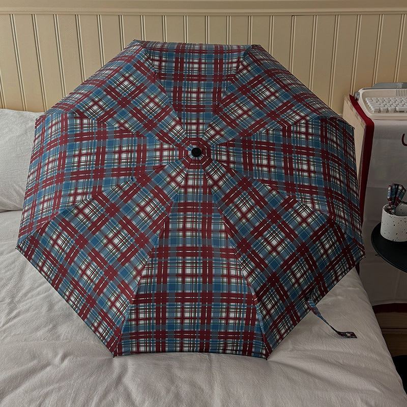 Women's Folding Umbrella in Modern Check Pattern Bowlift
