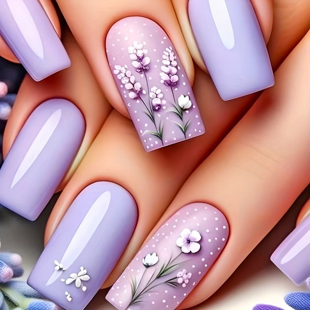 Artfully Designed Floral Acrylic Nail Set Bowlift