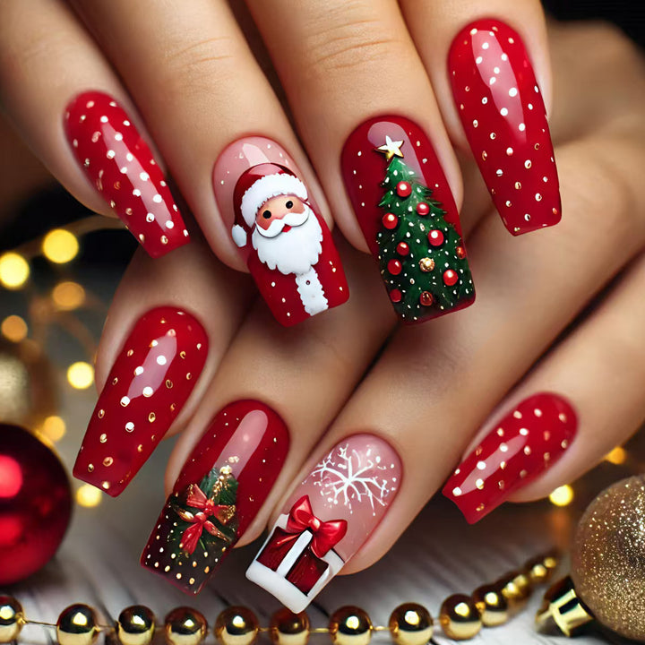 Christmas nail art with festive Santa and Christmas tree design Bowlift