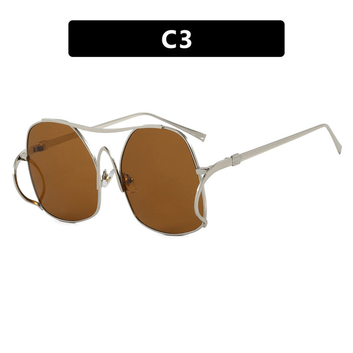Women's geometric sunglasses with narrow metal frame and brown lenses Bowlift