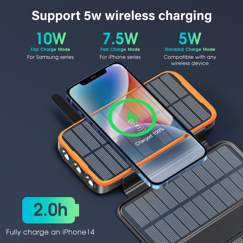 Portable Solar Powerbank with Wireless Charging and LED Lamp Bowlift