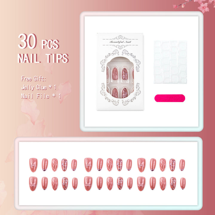 Nail art set with elegant bows and pearl accents Bowlift