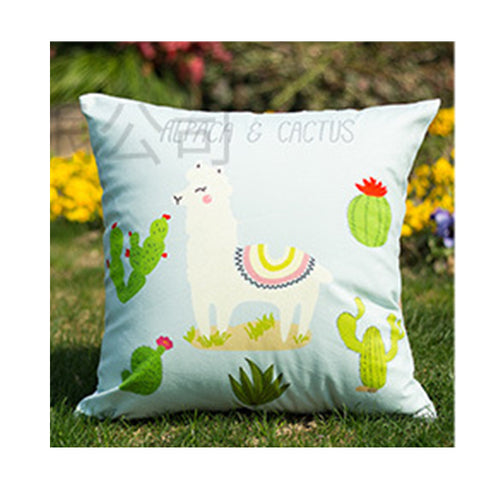 Whimsical Alpaca and Cactus Decorative Pillow