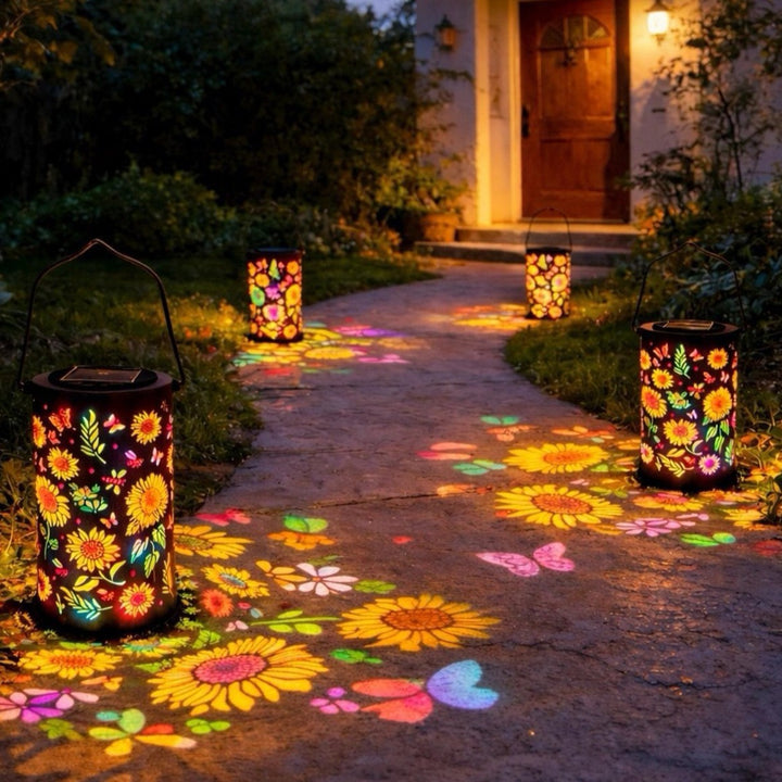 Decorative Solar Garden Stake Lantern With Sunflower Projection Bowlift