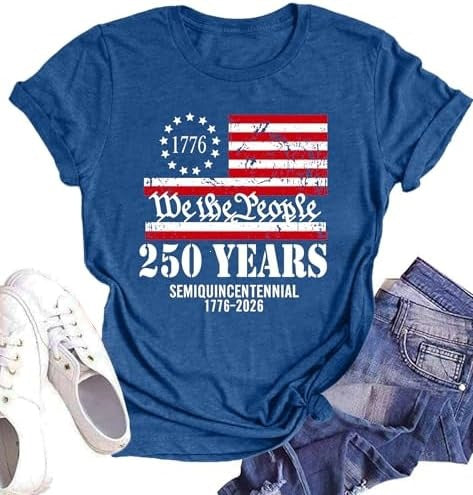 Unisex nan Patriotic semiquincentennial graphic cotton tee with distressed American flag and We the People print Bowlift