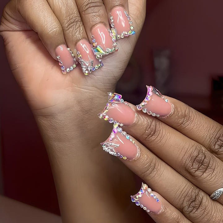 Rhinestone-Embellished Press-On Nail Art Bowlift