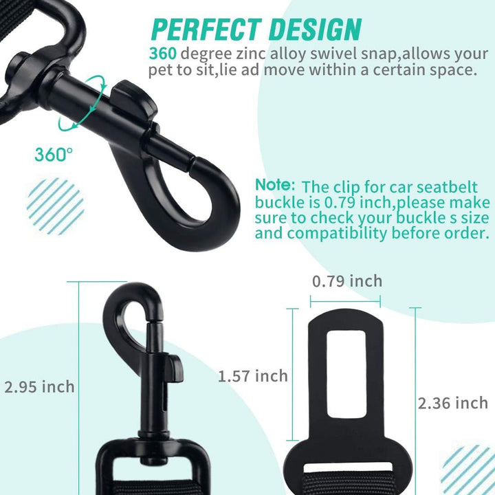 Adjustable Pet Car Safety Tether with Seatbelt Anchors and Heavy-Duty Swivel Clips Bowlift