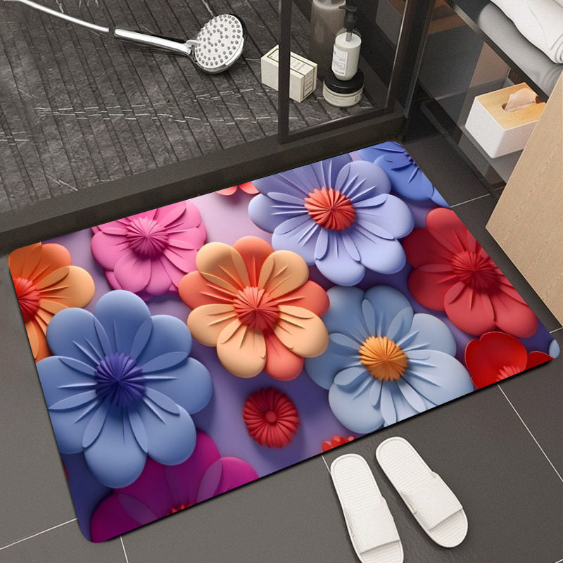 Floral Design Memory Foam Bath Mat Bowlift