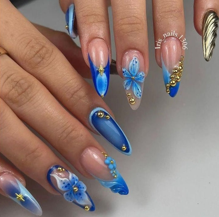 Artistic Floral Nail Art Extensions Bowlift