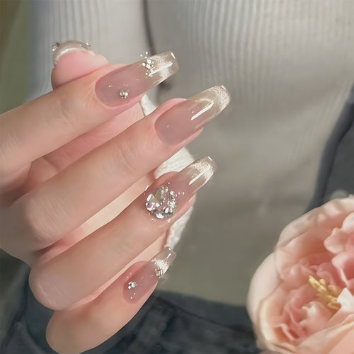 Decorative Press-On Nail Art Set with Elegant Rhinestones Bowlift