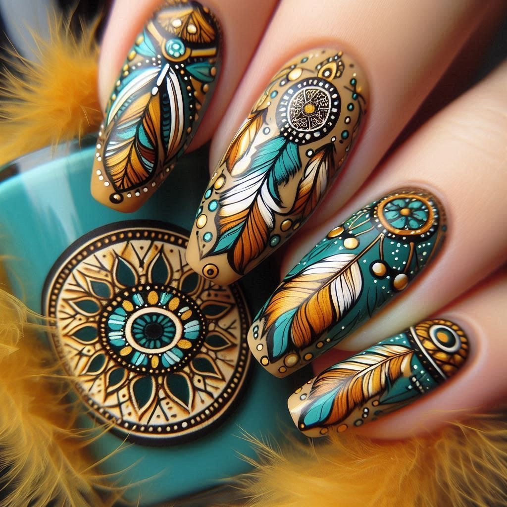 Creative feather design artificial nails Bowlift