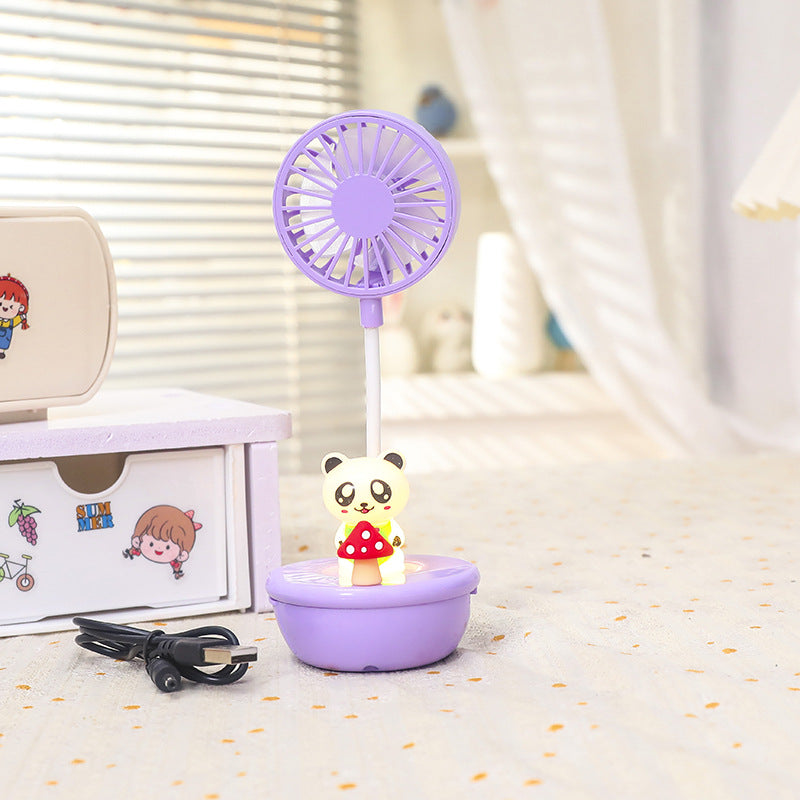 Women Portable Hand Fan with LED Panda Design Bowlift