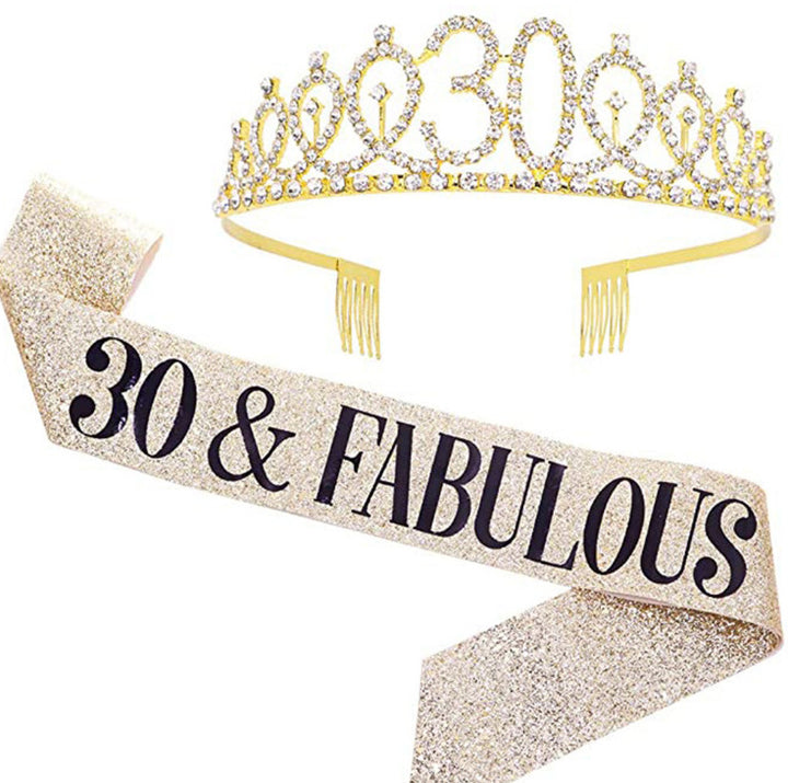 Girl Glittering Birthday Crown and Sash Set Bowlift