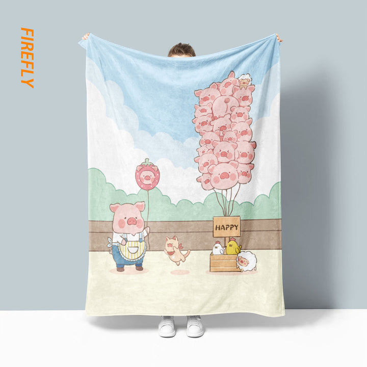 Whimsical Pig-Themed Fleece Throw Blanket
