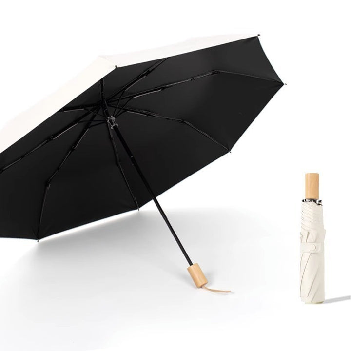 Women's Foldable Sunshade with UV Protection and Elegant Wooden Handle Bowlift