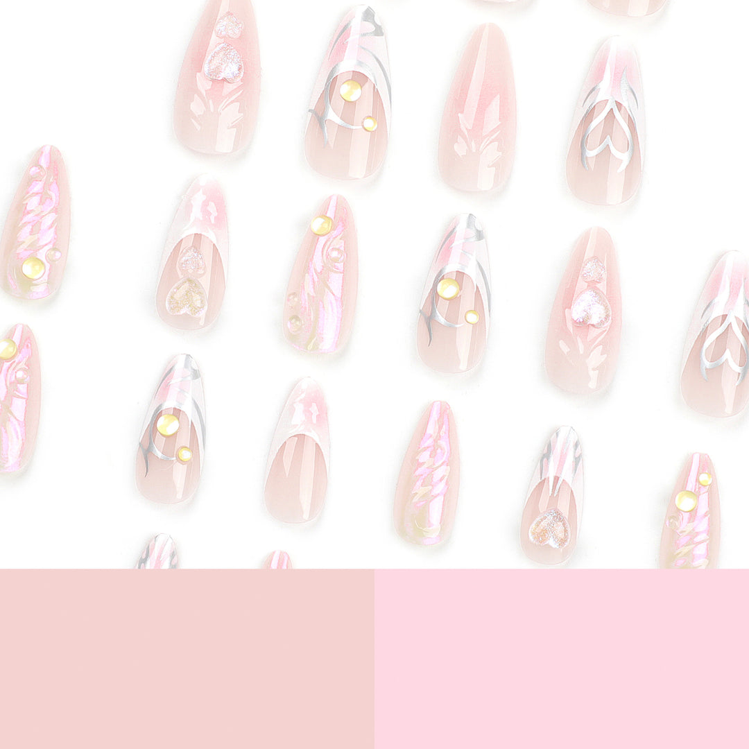 Artful nail extensions with two-dimensional design and glitter accents Bowlift