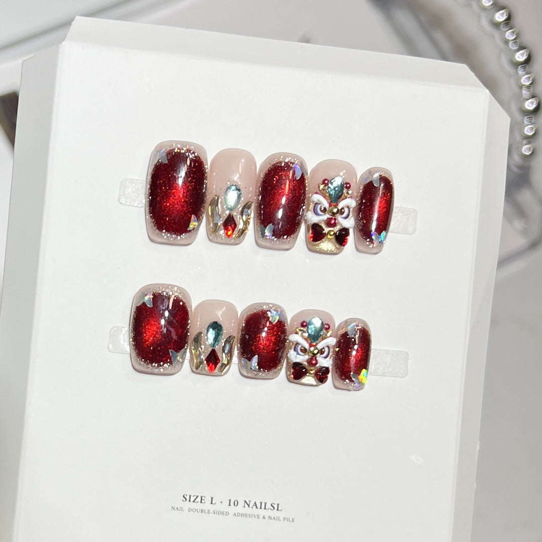Decorative Press-On Nail Art Kit with Gemstone Accents Bowlift