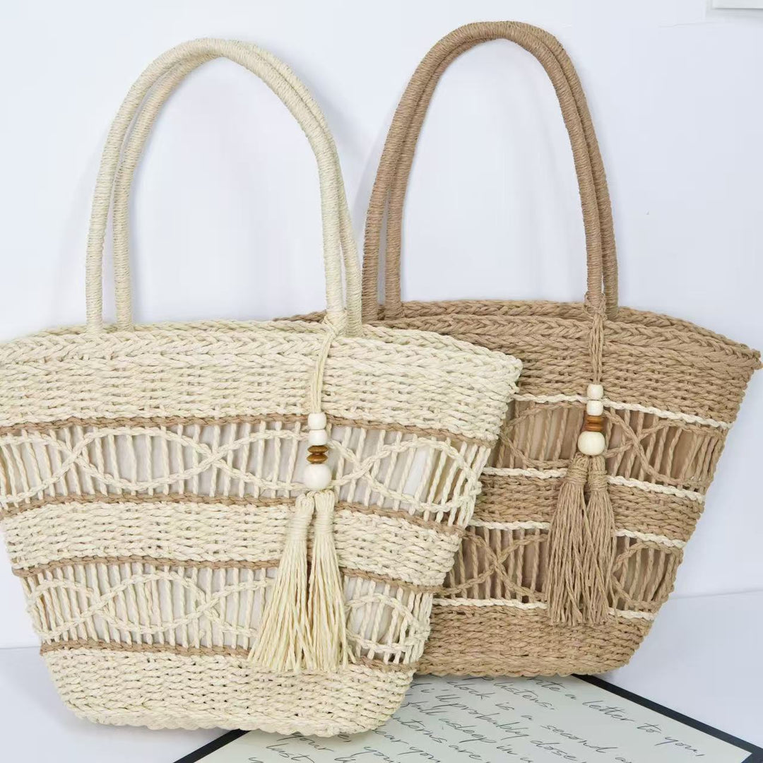 Braided basket bag with tassel details Bowlift