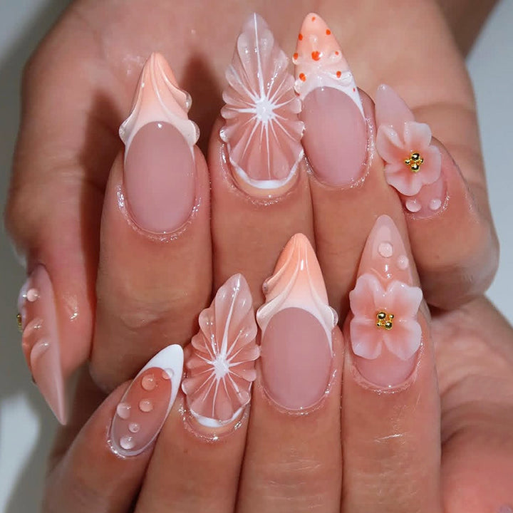 Artificial nail set with creative flower and pearl design Bowlift