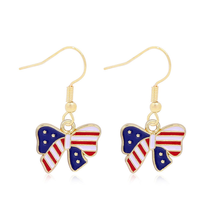 Women's star-shaped enamel earrings with USA flag motif and gold-plated fish Bowlift