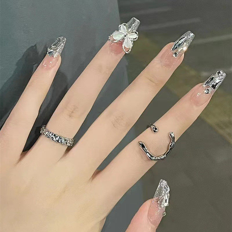 Artistic Press-On Nail Set with Star Design Bowlift