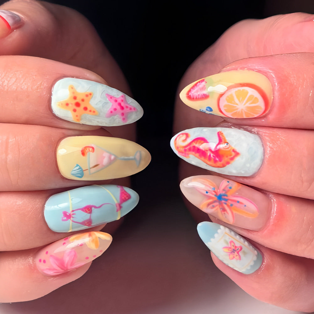 Artistic Tropical-Themed Press-On Nails Bowlift