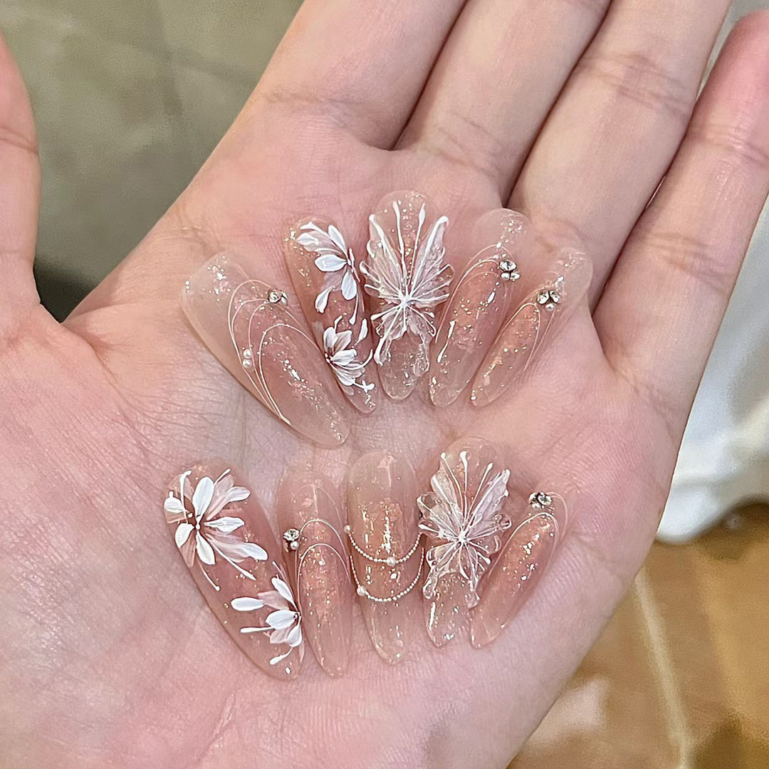 Elegant Long Press-On Nails Set with Artistic Tips Bowlift