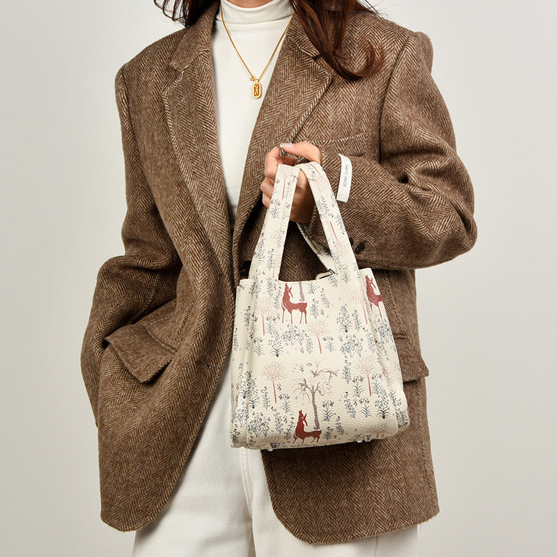 Artistic Print Leather Handbag Bowlift
