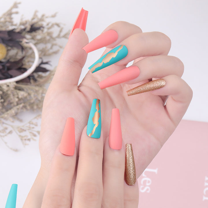 Stylish Long Stiletto Press-On Nails with Unique Matte and Glitter Finish Bowlift