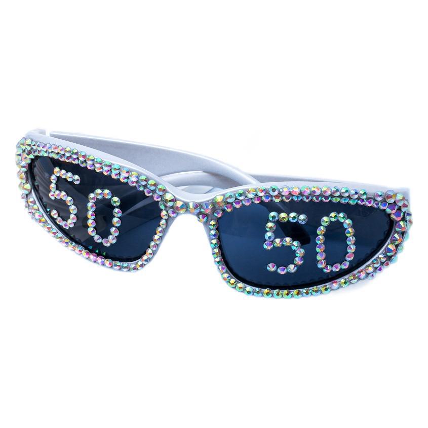 Women Glamorous Rhinestone Sunglasses with Custom Designed Inscription Bowlift