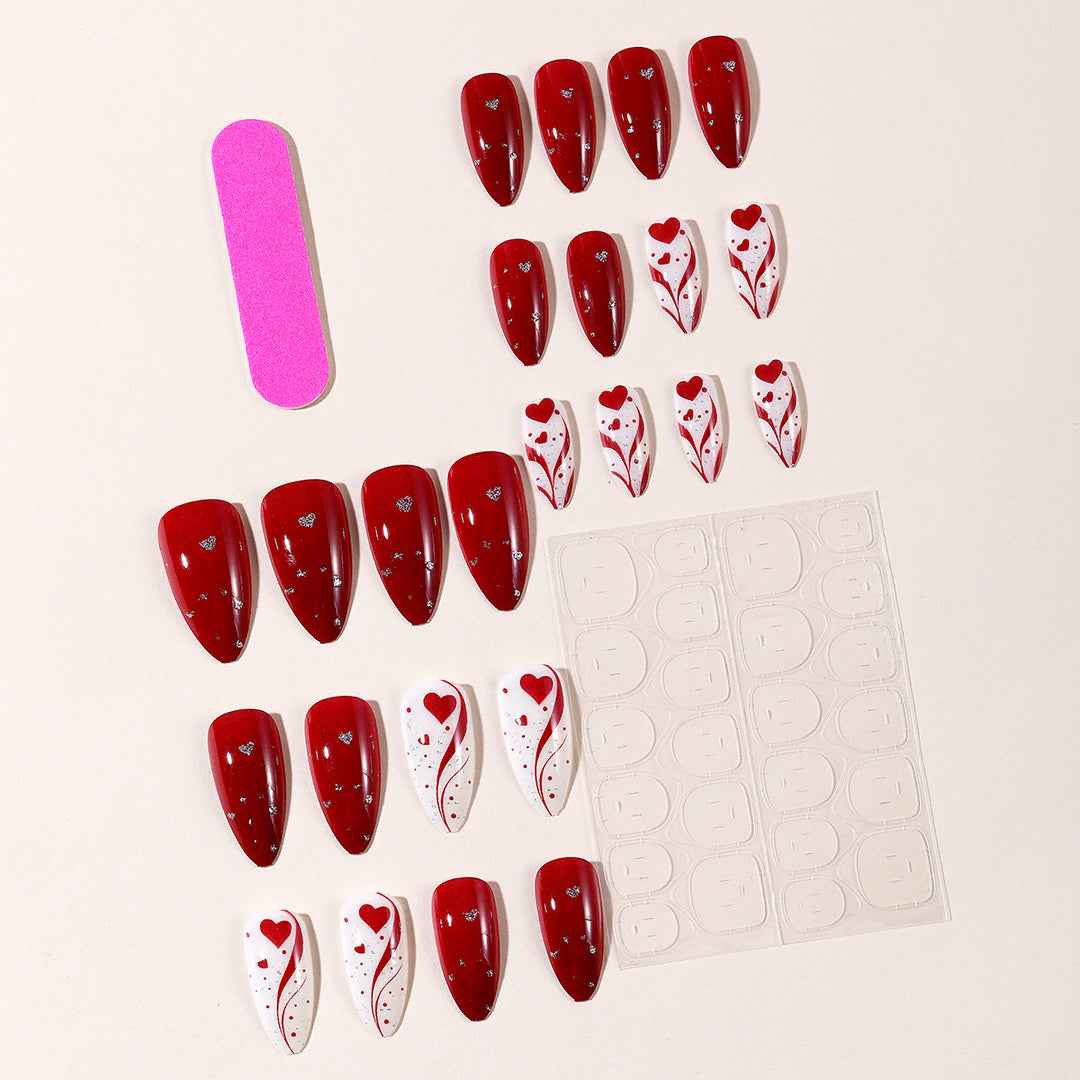 Decorative Heart-Accent Stiletto Nail Art Extensions Bowlift