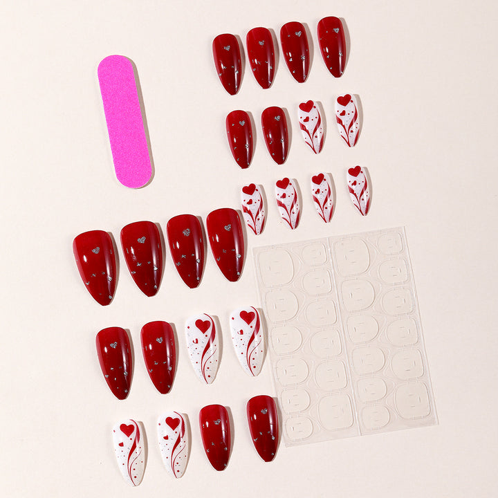 Decorative Heart-Accent Stiletto Nail Art Extensions Bowlift